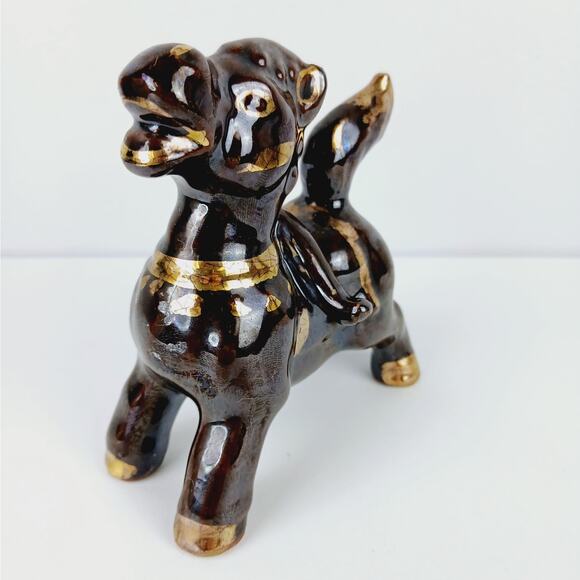 Redware VTG Brown Ceramic Donkey Figurine Gold Accents Shelf Styling MCM - Picture 2 of 9